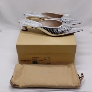 Michael Kors Collection Calista Runway Heels Sz 11 Silver Metallic Luxury Mules